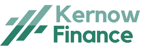 a light green and a dark green logo with lines whit the text "Kernow Finance" that creates the logo for a company called Kernow FInance