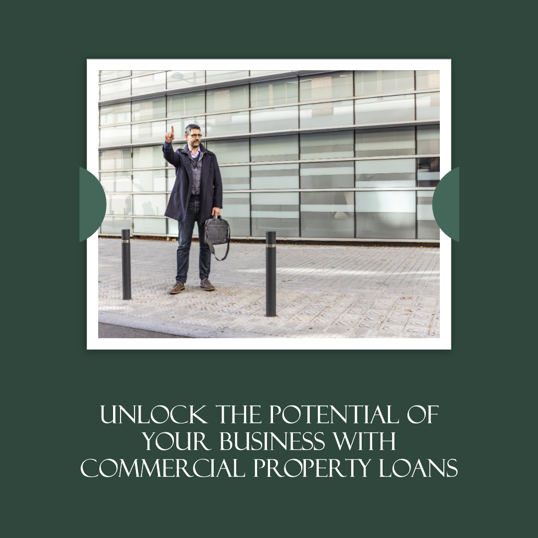 A man holding out a thumb with the following text on it "Unlock the potential o your business with commercial property loans"